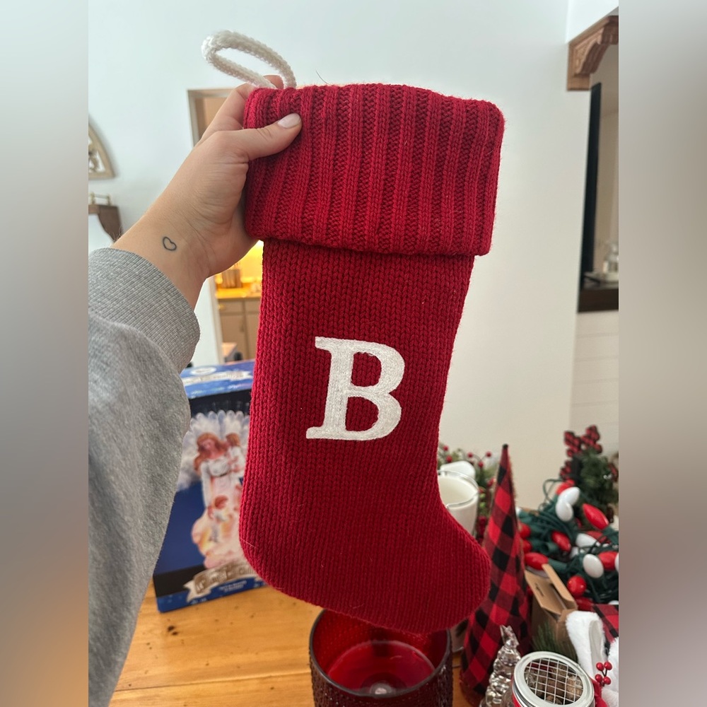 Red Knit Christmas Stocking with Letter B